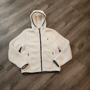 Polo Ralph Lauren Teddy Sherpa Fleece Jacket P-Layer 2 Hooded Cream Navy Youth L